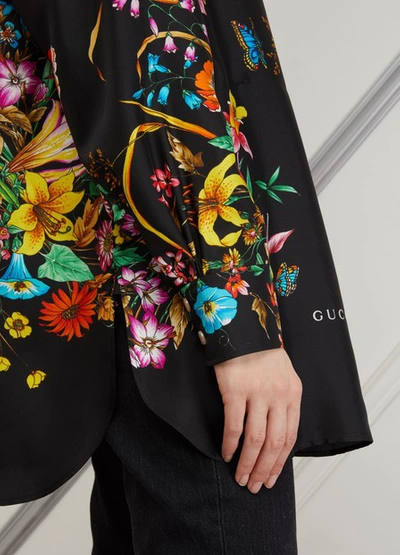 Shop Gucci Flora Silk Shirt In Black