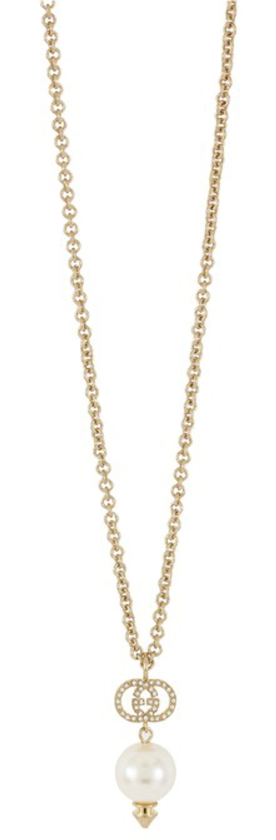 Shop Gucci Gg Beaded Necklace In White