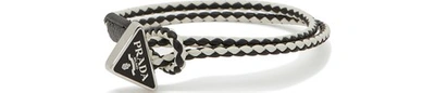 Shop Prada Leather Bracelet In White