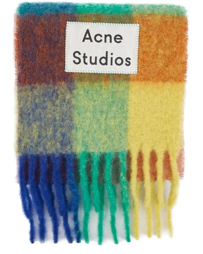 Shop Acne Studios Valy Check Scarf In Blue/orange/green