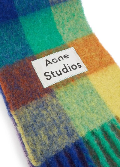 Shop Acne Studios Valy Check Scarf In Blue/orange/green