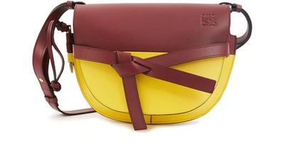 Shop Loewe Small Gate Colour Block Crossbody Bag In Wine/yellow