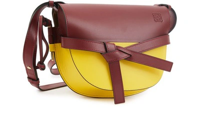 Shop Loewe Small Gate Colour Block Crossbody Bag In Wine/yellow