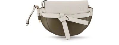 Shop Loewe Mini Gate Colour Block Crossbody Bag In Soft White/khaki Green