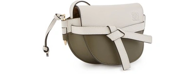Shop Loewe Mini Gate Colour Block Crossbody Bag In Soft White/khaki Green
