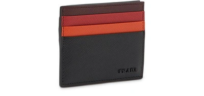 Shop Prada Saffiano Leather Cardholder In Nero-cerise