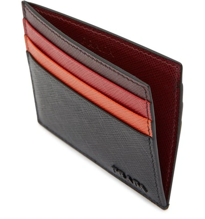 Shop Prada Saffiano Leather Cardholder In Nero-cerise