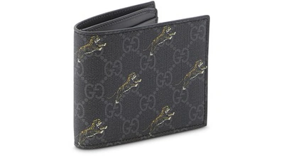 Gucci Black Men's Gg Wallet With Tiger Print