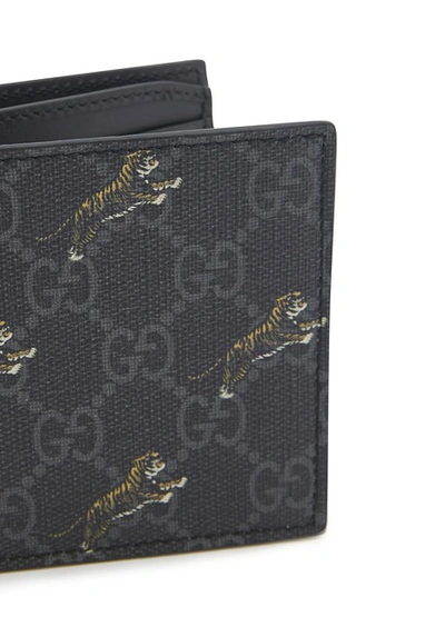 Gucci Black Men's Gg Wallet With Tiger Print