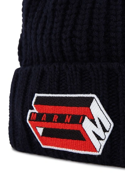 Shop Marni Wool Beanie In Navy