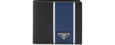 Shop Prada Leather Wallet In Nero-bluette