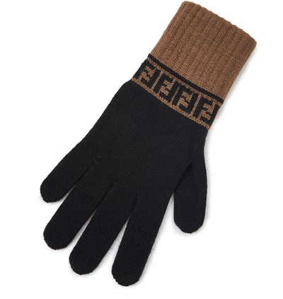 Shop Fendi Ff Gloves In Nero