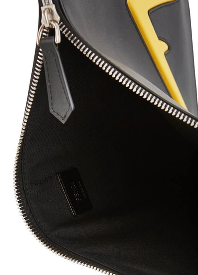 Shop Fendi Diabolic Leather Pouch In Nero+giallo