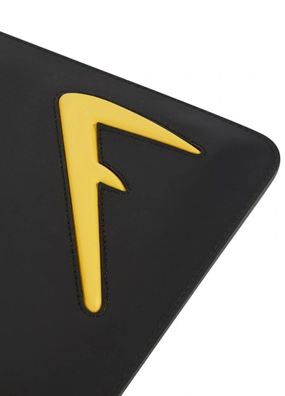 Shop Fendi Diabolic Leather Pouch In Nero+giallo