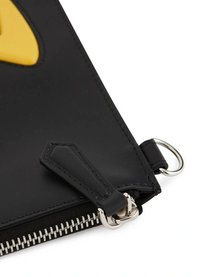 Shop Fendi Diabolic Leather Pouch In Nero+giallo