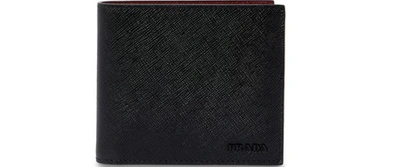 Shop Prada Leather Wallet In Nero/cerise