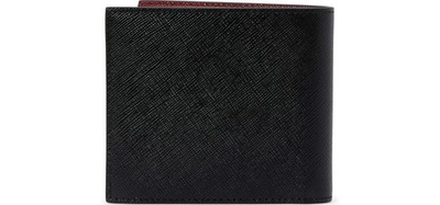 Shop Prada Leather Wallet In Nero/cerise