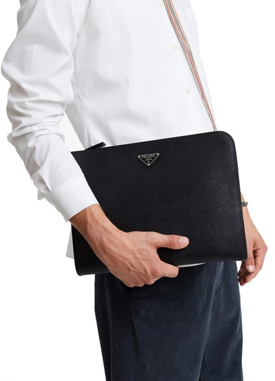 Shop Prada Saffiano Leather Briefcase In Nero