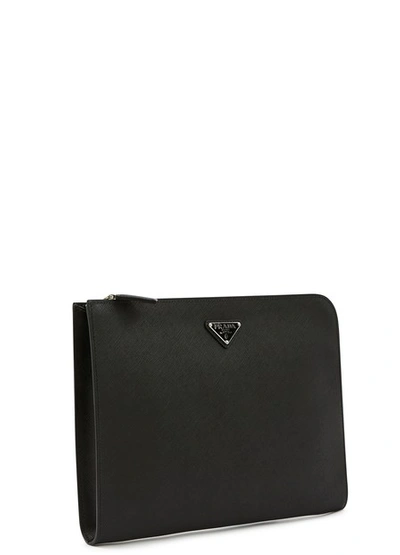 Shop Prada Saffiano Leather Briefcase In Nero
