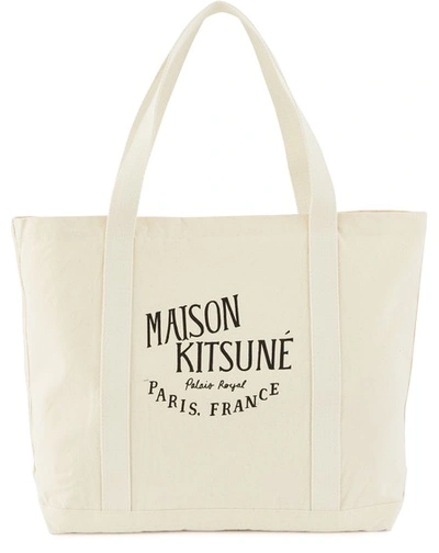 Shop Maison Kitsuné Palais Royal Shopping Bag In Ecru/black