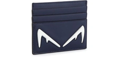 Shop Fendi Diabolic Leather Card Holder In Blu