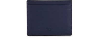 Shop Fendi Diabolic Leather Card Holder In Blu