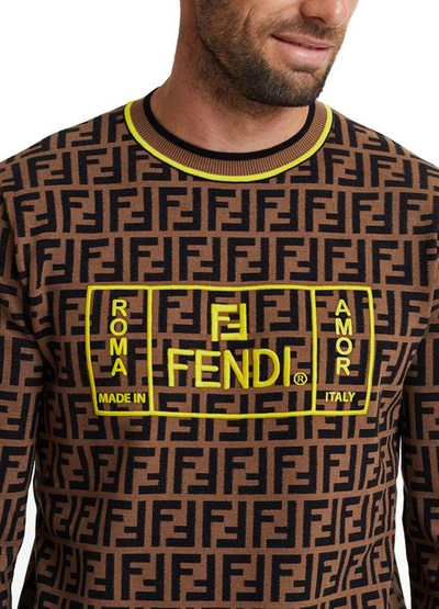 Shop Fendi Round Neck Multi-logo Jumper In Tabacco Giallo