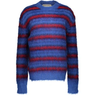 Shop Marni Mohair Jumper In Bluette/ Navy/ Red