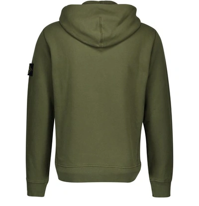 Shop Stone Island Zipped Hooded Sweatshirt In Cotton In Olive