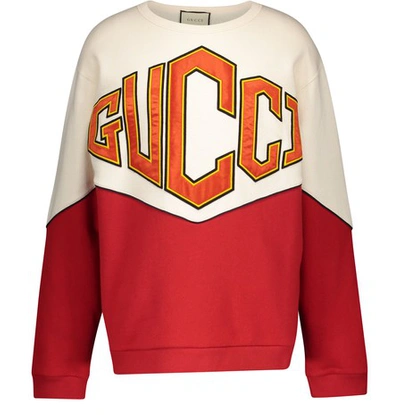 Shop Gucci Big Logo Sweatshirt In Natural Navy Red