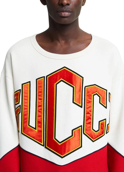 Shop Gucci Big Logo Sweatshirt In Natural Navy Red