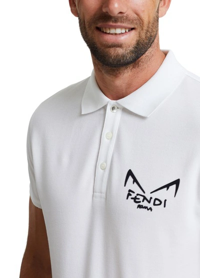 Shop Fendi Diabolic Eyes Polo Shirt In White