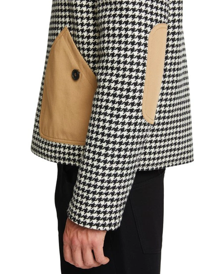 Shop Loewe Houndstooth Patch Pockets Coat In Black / White