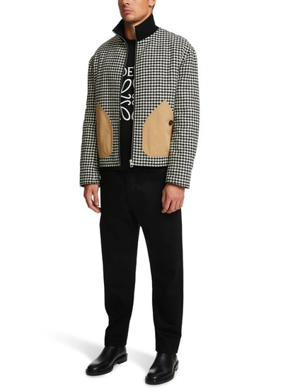 Shop Loewe Houndstooth Patch Pockets Coat In Black / White