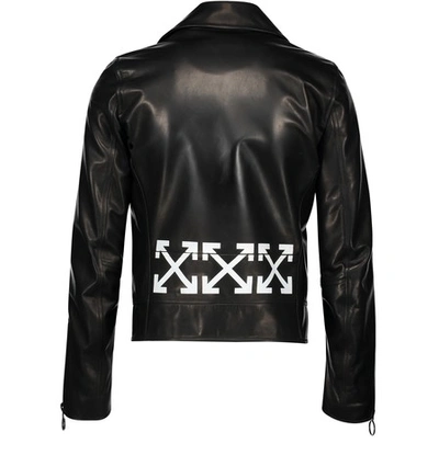 Shop Off-white Leather Jacket In Black / White