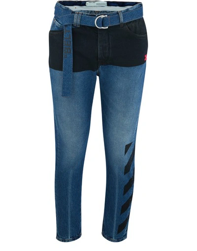 Shop Off-white Low Crotch Fitted Jeans In Dark Blue Fuchsia