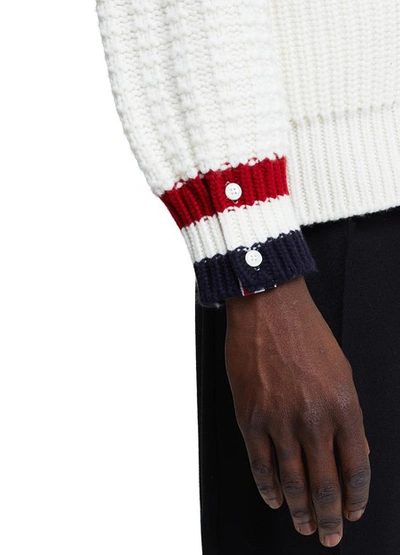 Shop Thom Browne Funmix Stitch Merino Wool Cardigan In White