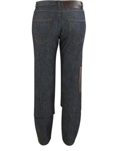 Shop Loewe Jeans With Leather Pocket In Blue