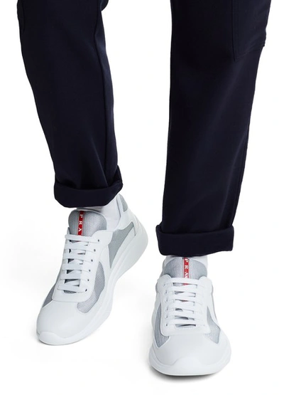 Shop Prada Sneakers In Bianco/argento