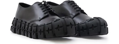 Shop Prada Brushed Leather Laced Derby Shoes In Black