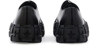 Shop Prada Brushed Leather Laced Derby Shoes In Black