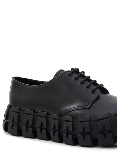 Shop Prada Brushed Leather Laced Derby Shoes In Black