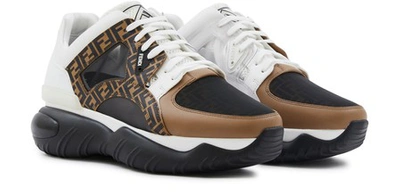 Shop Fendi Leather Trainers In Bianco Nocciola