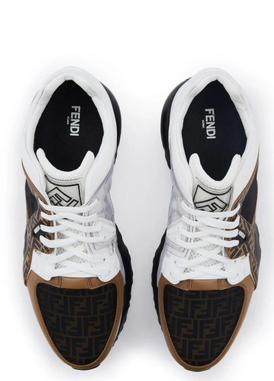 Shop Fendi Leather Trainers In Bianco Nocciola