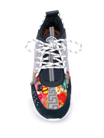 Versace Men's Chain Reaction Caged-print Sneakers In Navy & Multi