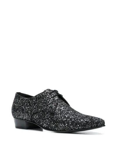 Shop Saint Laurent Glitter Derby Shoes In Black