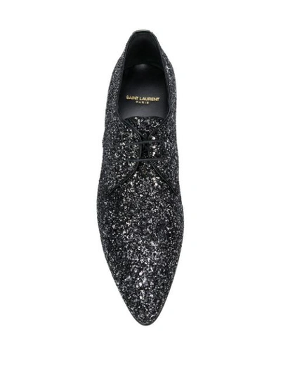 Shop Saint Laurent Glitter Derby Shoes In Black