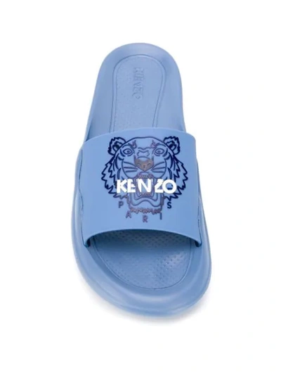 Shop Kenzo Tiger Logo Slides In Blue