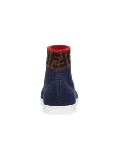 Shop Fendi Knit High-top Sneakers In Blue