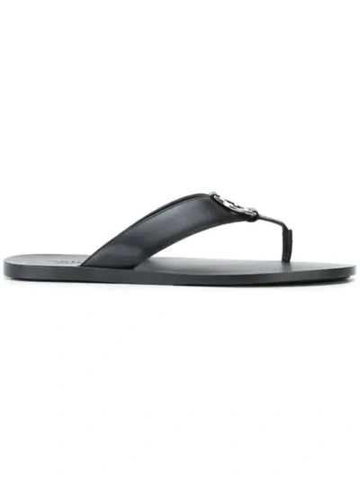 Shop Gucci Logo Plaque Thong Sandals In Black